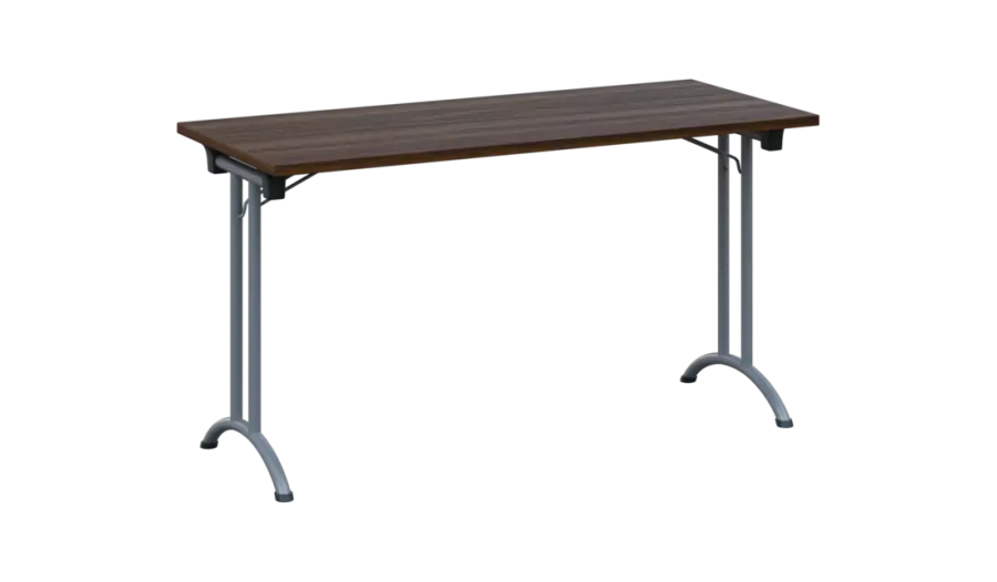 SLA 140 lak skládací jednací stůl 1394x600, deska 25 mm, podnož stříbrný lak, deska ořech královský